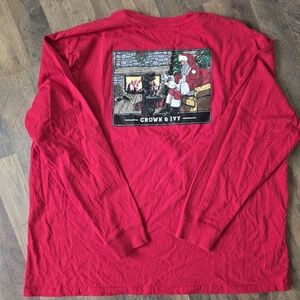 Crown & Ivy Christmas Santa Graphic Tee XXL Red Long Sleeve NWOT